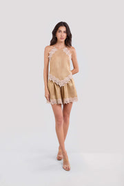 Metallic Gold Linen & Guipure Set
