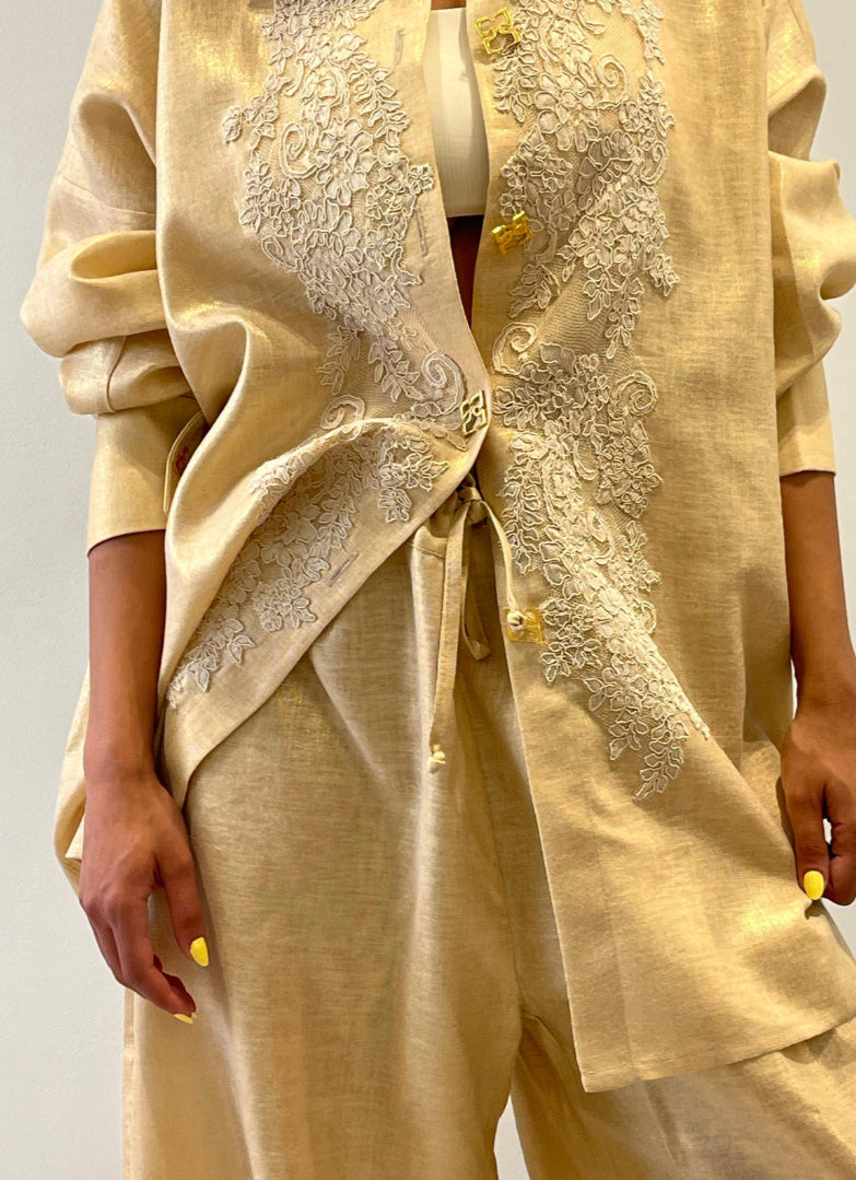 Honey linen embroidered pants