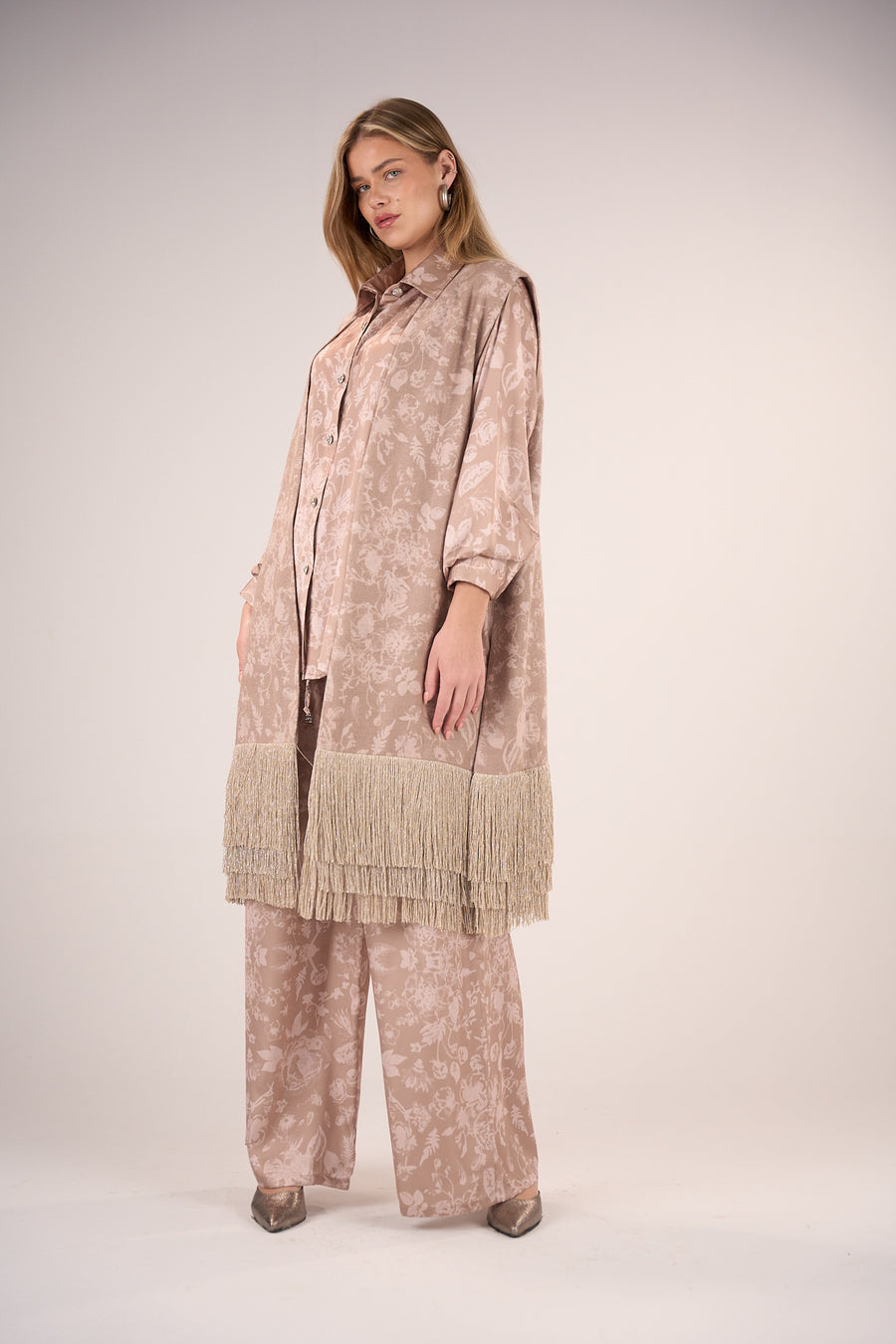 Long gillet with lurex fringes