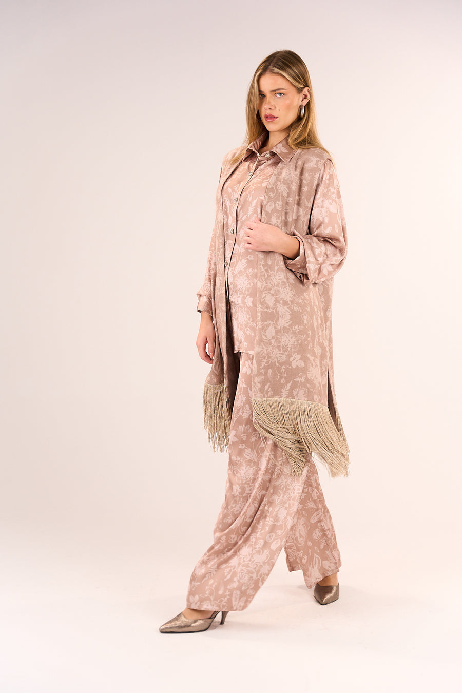 Long gillet with lurex fringes