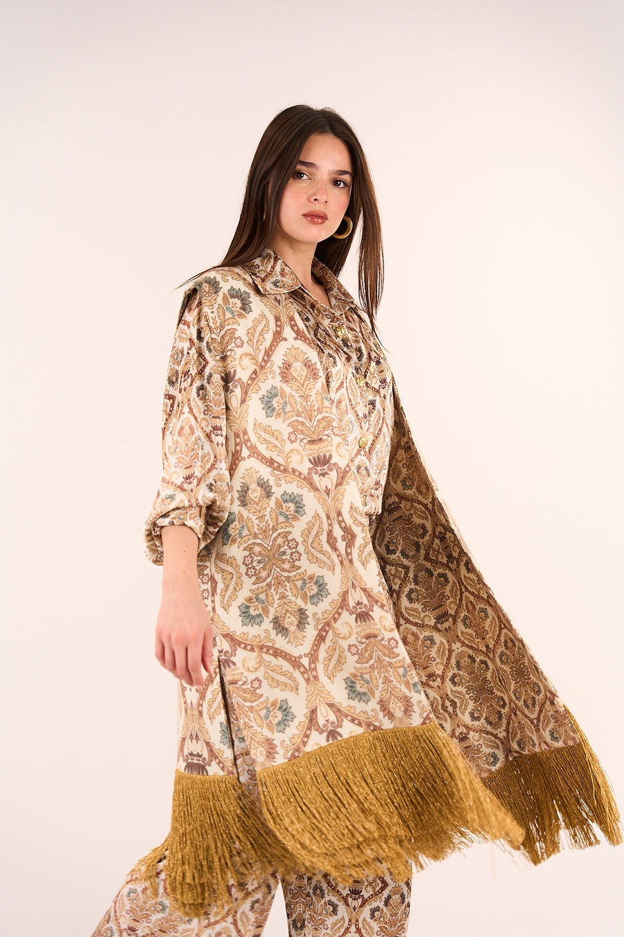 Long Gillet with lurex fringes