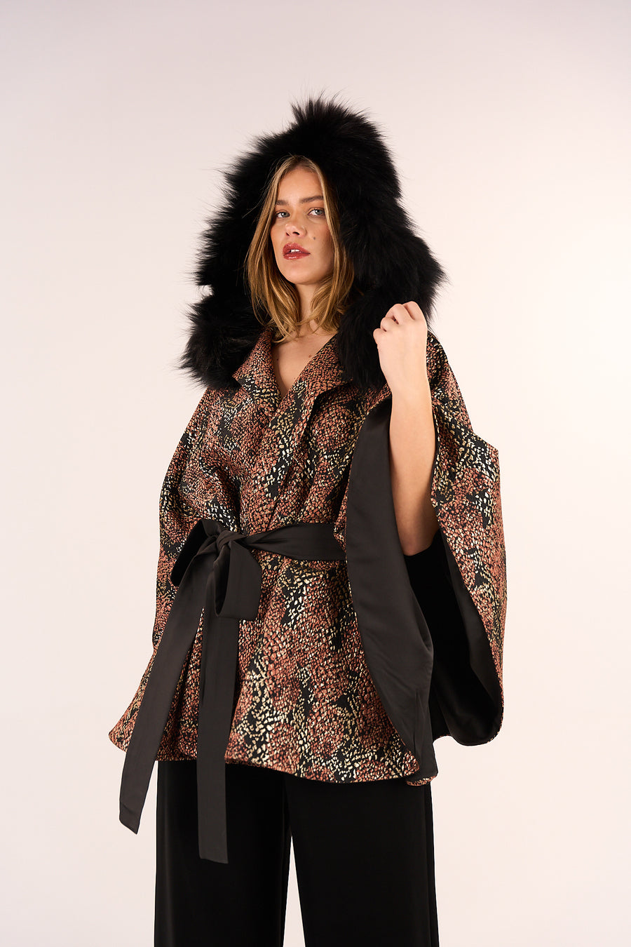 Poncho with fur-hood