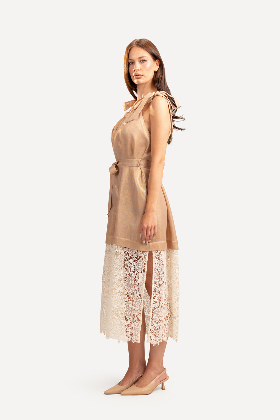 Metalic Rose gold Lenin and Guipure Dress