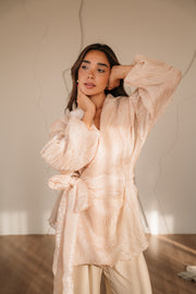 CREAM PLISSE ORGANZA CARDIGAN