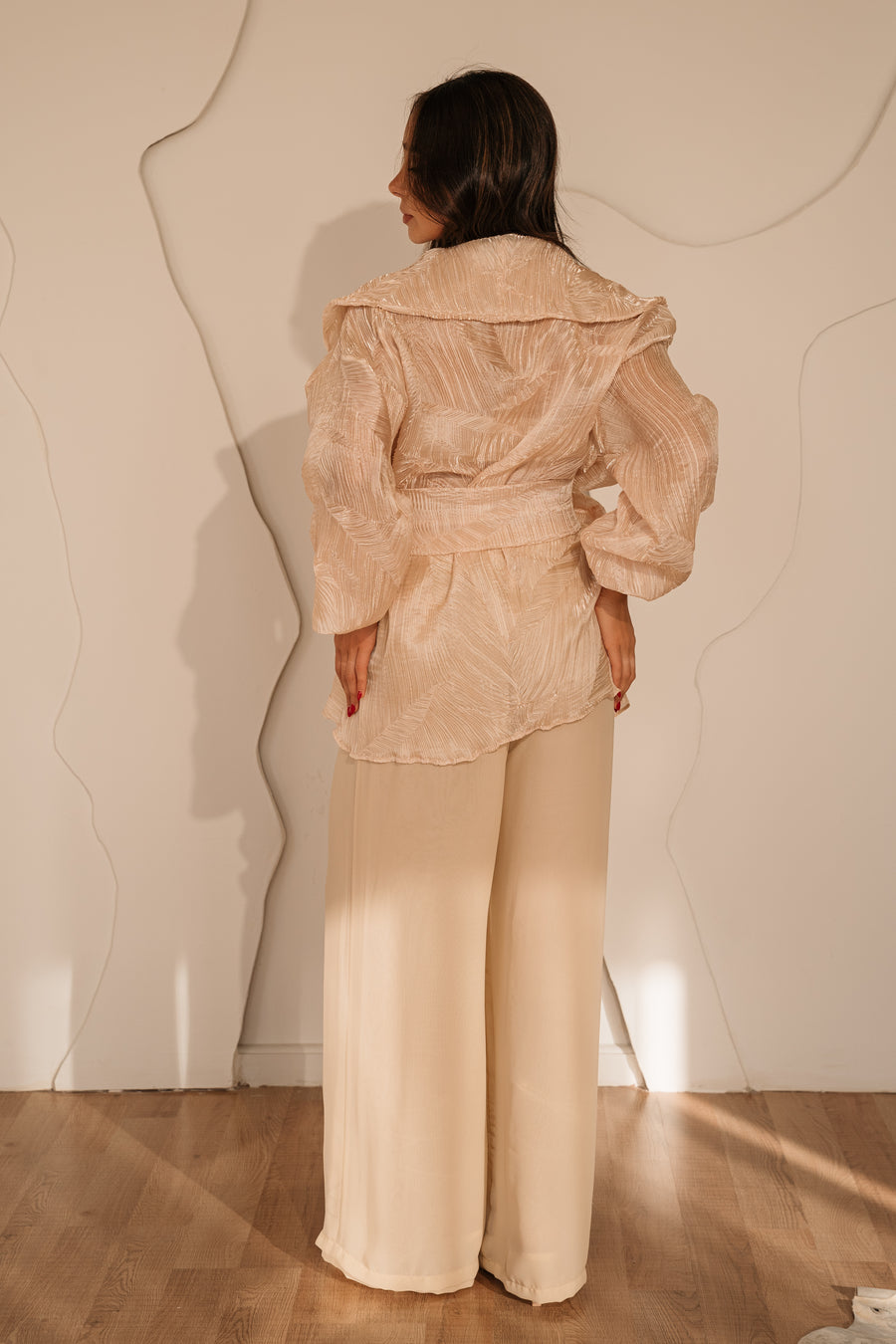CREAM PLISSE ORGANZA CARDIGAN