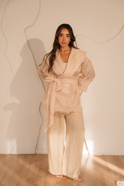 CREAM PLISSE ORGANZA CARDIGAN