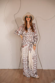 SATIN FLORAL PRINTED PANTS