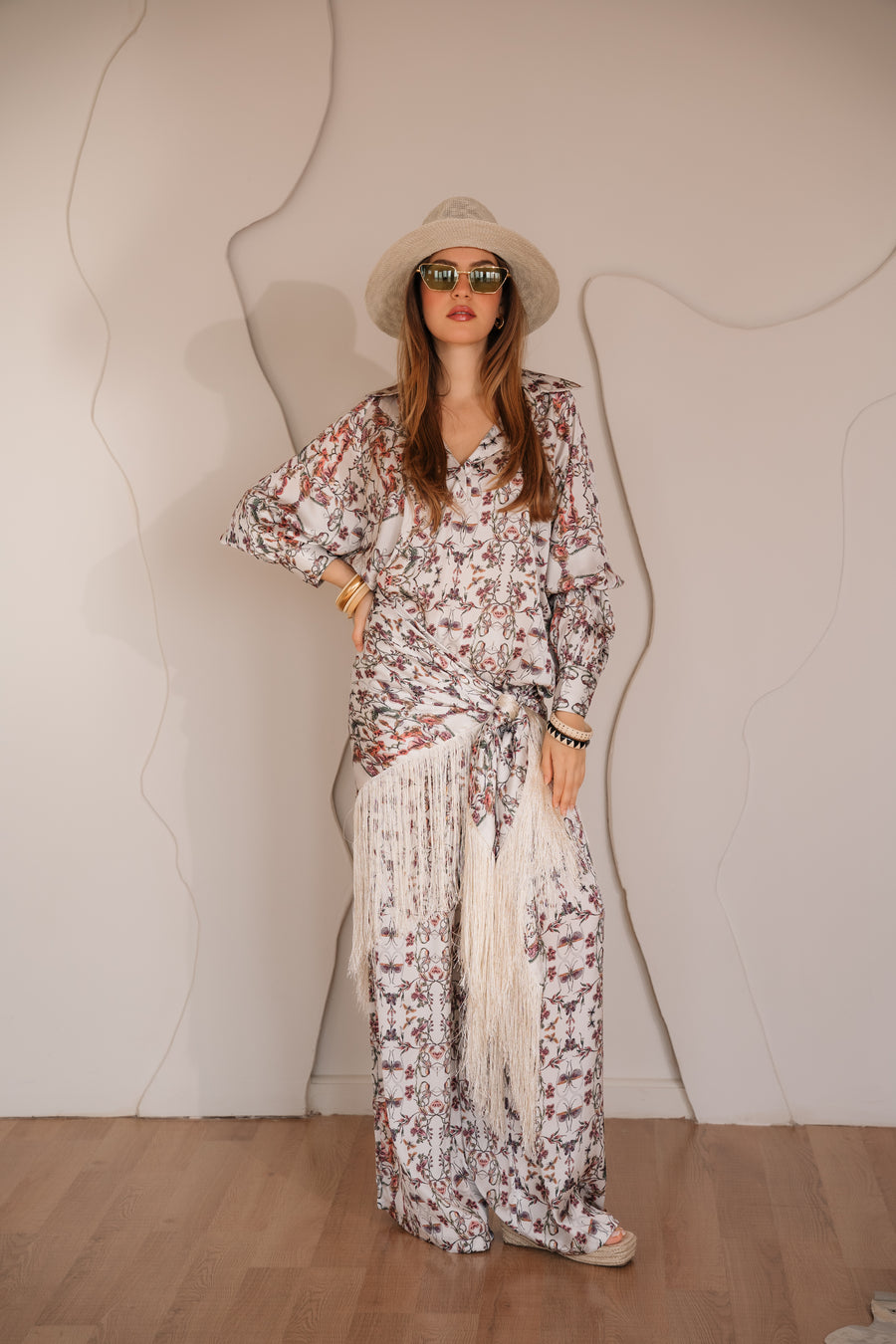 SATIN FLORAL PRINTED PANTS